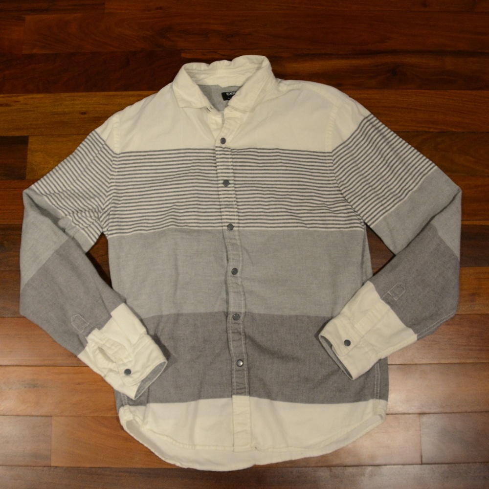 Express White and Gray Color-blocked Button Down